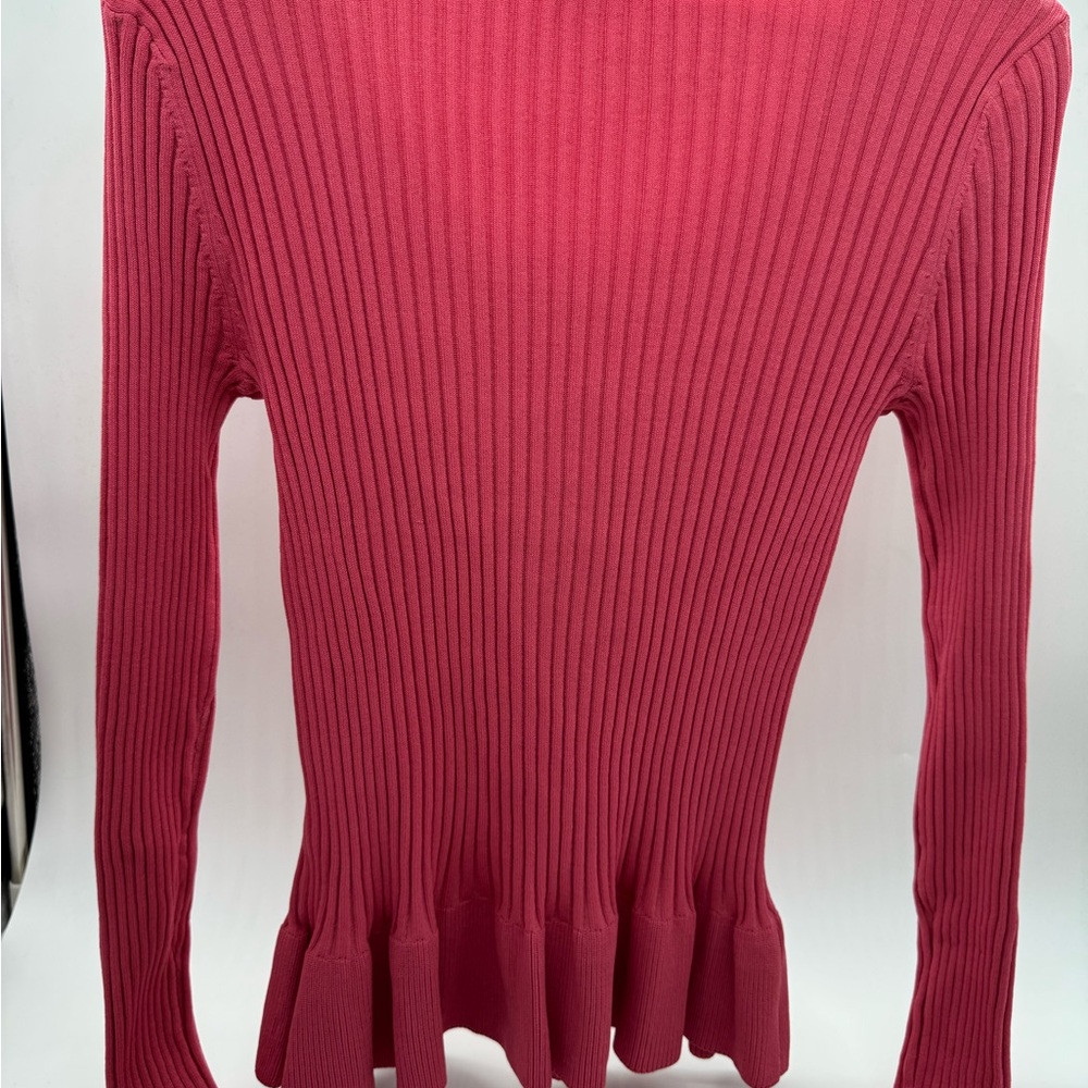 Boston Proper Deep Coral Ribbed Long Sleeve Peplum Top, Size Medium - Picture 5 of 12